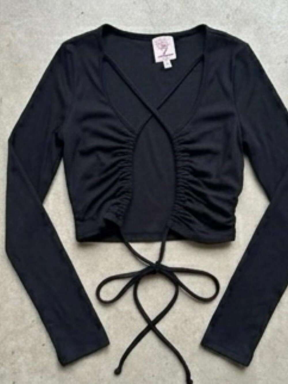 Self Esteem Black Cut Out Tie Front Long Sleeve Crop Top Y2K Going Out M